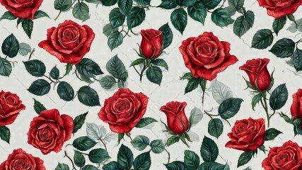 Watercolor seamless pattern of red roses