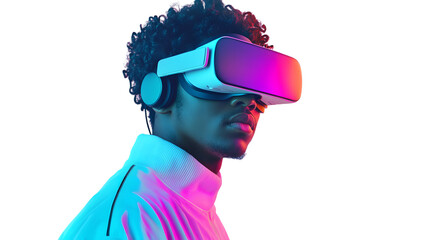 Young Man in VR Headset with Neon Colors