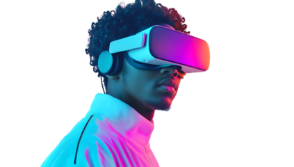 Young Man in VR Headset with Neon Colors