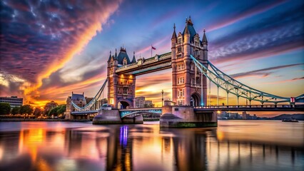 Obraz premium Tower Bridge Iconic Structure at Dusk with Reflections and Copy Space for Text