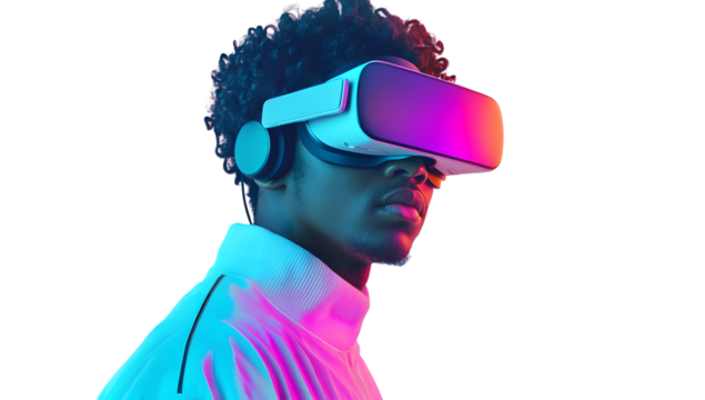 Young Man in VR Headset with Neon Colors