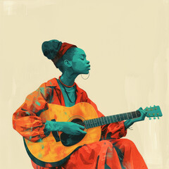 Abstract art of a musician playing the guitar