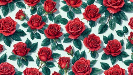 Watercolor seamless pattern of red roses