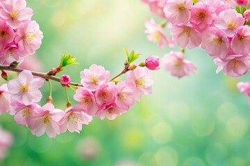 Naklejka premium Soft focus cherry blossoms against green backdrop