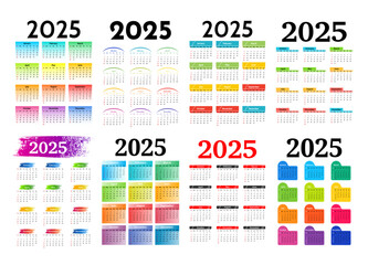 Set of calendars for 2025 isolated on a white background