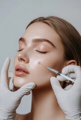 Woman receives cosmetic injection for facial rejuvenation treatment