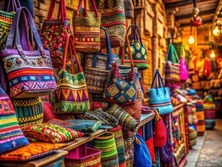 Vibrant Colorful Bags in a Lively Market Scene for Urban Exploration Photography