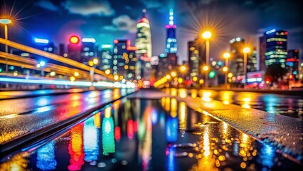 Obraz premium Vibrant Nighttime Road with Colorful Traffic Lights and High Depth of Field for Urban Photography