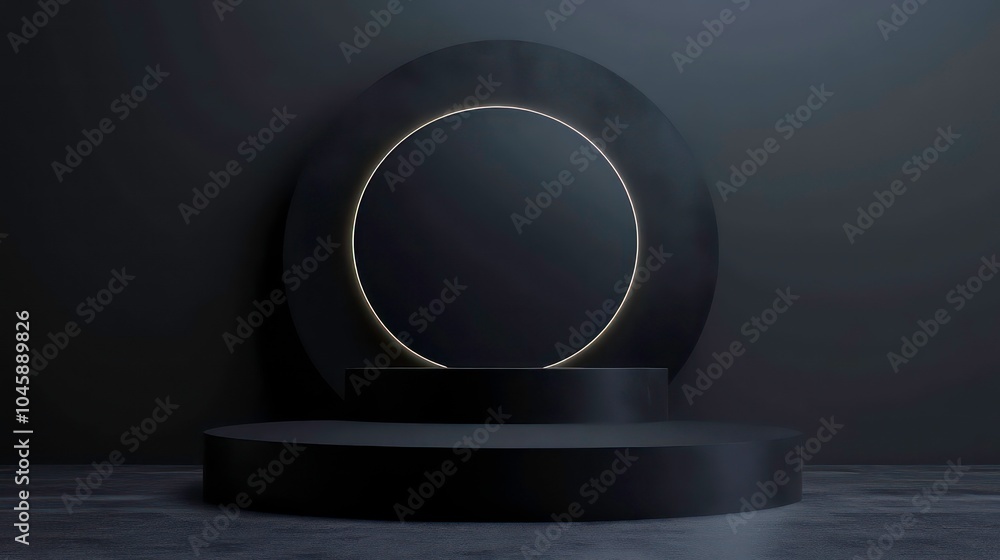 Aufkleber a dark grey background with a circular platform and a glowing circle.