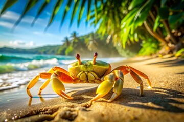 Vibrant Yellow Land Crab in Its Natural Habitat - Coastal Ecosystem Wildlife Photography