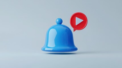 A blue notification bell icon with a red play button in a speech bubble.