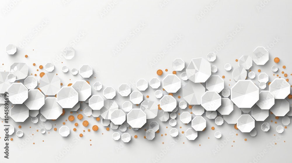Poster this artwork showcases a series of white geometric shapes, including hexagons and circles, arranged 
