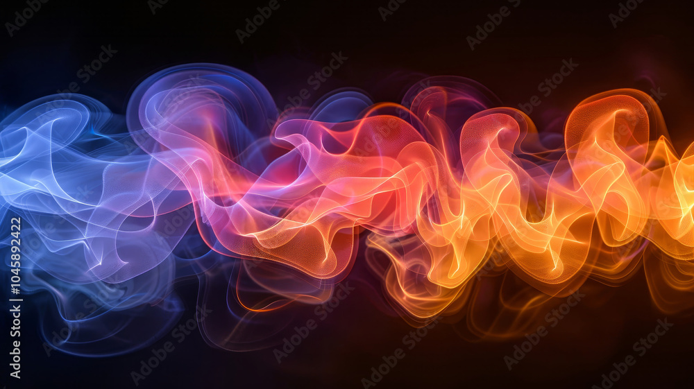 Poster bright blue and orange smoke curls elegantly against a dark background, creating a mesmerizing abstr
