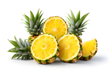 Fresh pineapple ananas ripe whole half cut yellow white background food advertising mockup template isolated element fruit tropical studio photo shoot 3d