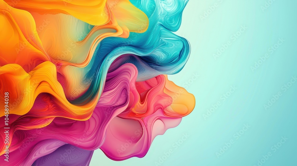 Aufkleber vivid, colorful abstract swirling patterns against a soft blue background, creating a dynamic and vi