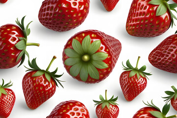 Strawberry leaves red berries pink isolated white background closeup packaging advertisement eco organic object 3d studio photoshoot summer fruit macro illustration