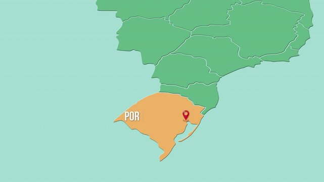 Mapa de Brasil con divisi&oacute;n pol&iacute;tica resaltando el estado 	R&iacute;o Grande del Sur con su capital Porto Alegre.