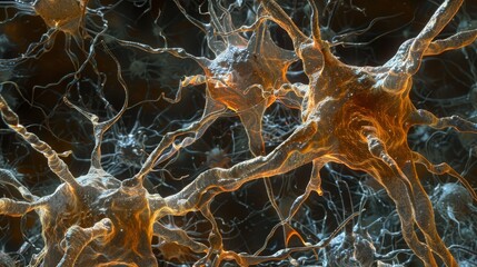 A futuristic depiction of brain cells with digital and holographic elements