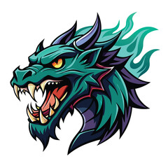 Obraz premium Fiery Green Dragon Head Mascot Illustration
