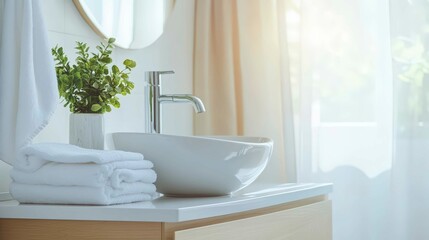 Fototapeta premium Modern White Bathroom Sink in a Bright Interior