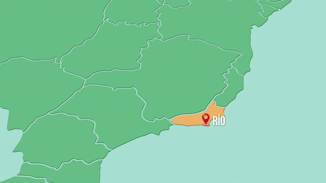 Mapa de Brasil con divisi&oacute;n pol&iacute;tica resaltando el estado 	R&iacute;o de Janeiro.