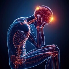 Detailed anatomy a human with head pain, highlighted areas