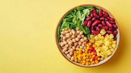 Delicious and Healthy Salad Bowl with Beans, Corn, and Spinach