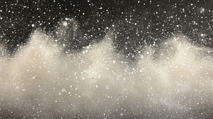 Black background with scattered white dust and scratches, creating a rough, abstract texture resembling dirt on glass.