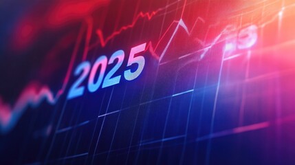 Fototapeta premium Digital data visualization. A futuristic graphic showing data trends for the year 2025, on a vibrant background