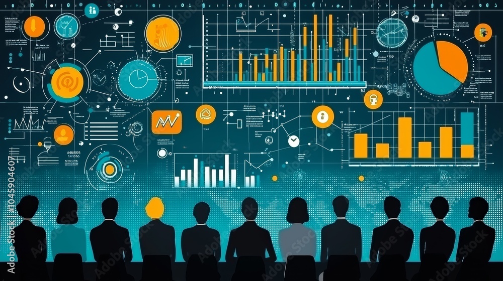 Poster collaborative team meeting with data visualization