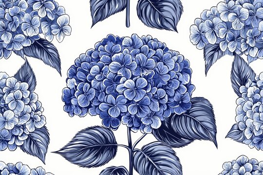 Blue Hydrangea Floral Watercolor Illustration, Seamless Pattern, Watercolor Illustration, Botanical Art, Floral Design, Hydrangea, Floral Pattern