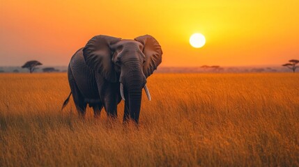 Obraz premium Elephant at sunset in Kenya.