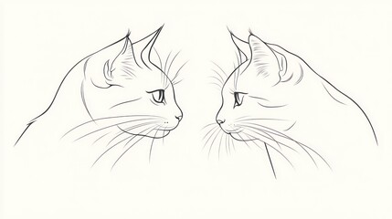 Line drawing of two cats facing each other.