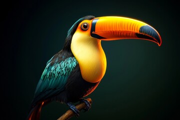 Obraz premium Toucan's Gaze A Digital Portrait of a Vibrant Bird with a Striking Orange Beak, Digital Art, Toucan, Bird, Wildlife, Tropical, Nature