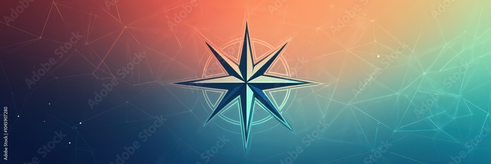 Poster This geometric compass rose design showcases sharp, clean lines and a defined central point, symbolizing guidance and direction. Generative AI