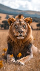 Majestic lion resting in savannah.