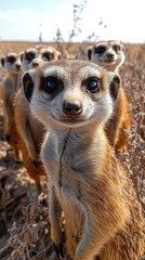 Fototapeta premium Curious meerkats in Botswana.