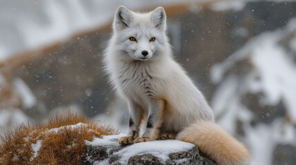 Obraz premium A majestic polar fox in snowy Iceland.