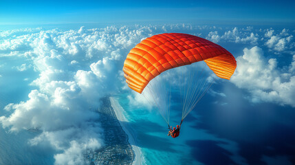 man parachuting in the sky; extreme sport concept