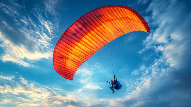 man parachuting in the sky; extreme sport concept