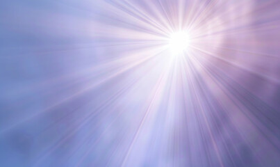 A bright white light shining through a purple and blue sky, creating rays of light.