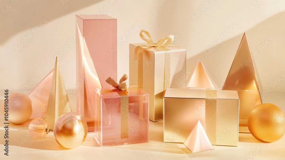 Aufkleber various stylish geometric shapes styled as gift boxes are elegantly arranged, creating a warm and in