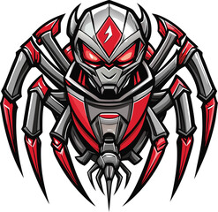 Cybernetic Spider Robot with Red Accents