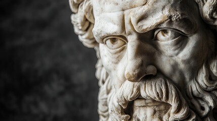 Obraz premium Emotional Depth: A Marble Philosopher's Statue - Ideal for Sports Interior Posters, Capturing the Wisdom and Softness of Time in a Striking Close-Up