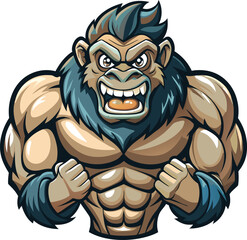 Powerful Muscular Gorilla Cartoon Illustration