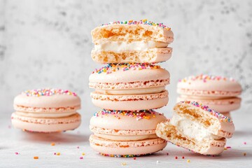 bite into sweetness pink macarons with rainbow sprinkles close-up