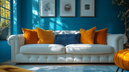 Chic living room with a white chesterfield sofa.