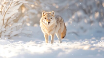 Obraz premium Majestic Lone Wolf Hunting in Snow-Covered Medieval Fantasy Landscape Under Winter Moonlight