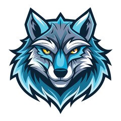 Fototapeta premium Blue Fanged Wolf Head Mascot Logo Design