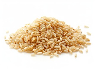 A mound of Arborio rice grains on a white background
